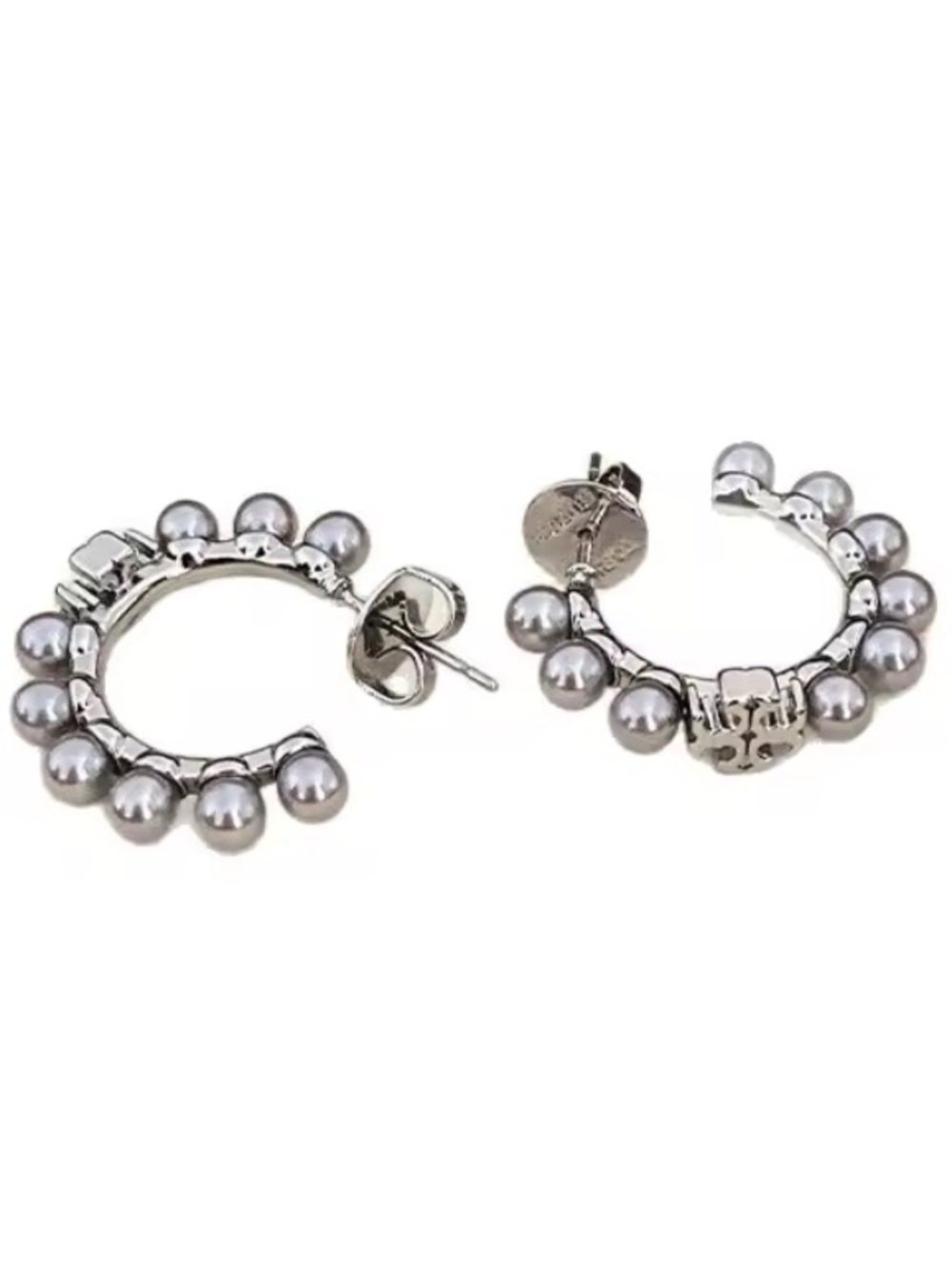 TORY BURCH KIRA SILVER PEARL HUGGIE HOOP EARRINGS